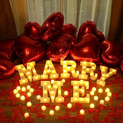 Украса за Предложения Махай се ожени за мен Led Знак Омъжи се за мен С осветени Букви 1000 Листенца от Червени Рози 24 Фалшиви Чаени свещи 12 Балони във формата на Сърце з?