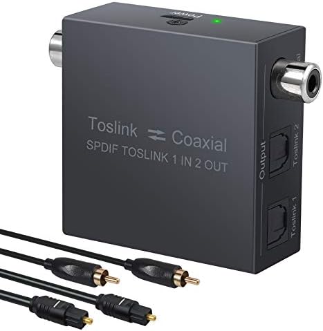 LiNKFOR Двупосочен Конвертор Toslink в коаксиален 192 khz Метален 1X2 Оптичен Сплитер Toslink SPDIF Коаксиально-Оптичен Преобразувател на SPDIF с оптични Toslink коаксиальными кабели за