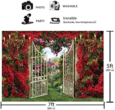 Funnytree 7x5FT Пролетта на Градина на Фона на Червена Роза, Цветя на Свети Валентин Ретро Инфинити Фон Сватбена Двойка