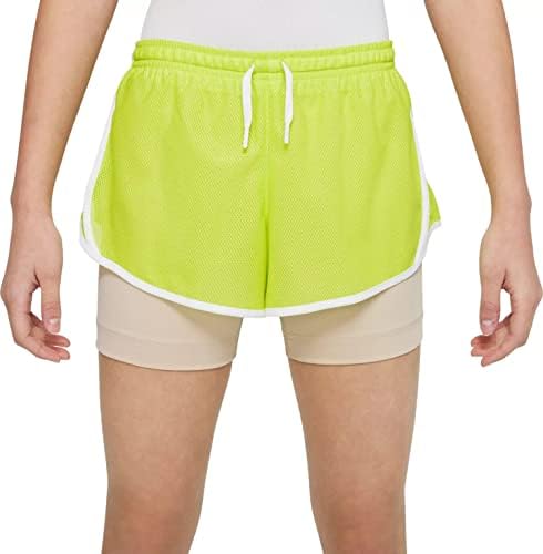 Спортни къси панталони Найк за момичета Dri-FIT Tempo 2-в-1 (Атомно-зелено), размер Large