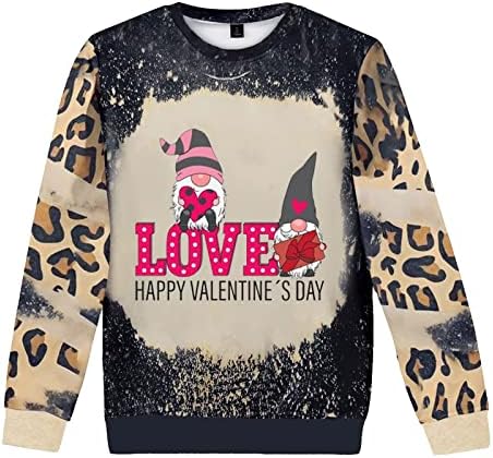 Oplxuo Честит Свети Валентин Блузи за Жени Сладък Дядо тай-Дай С Дълъг Ръкав Кръгъл Отвор Свободен Пуловер