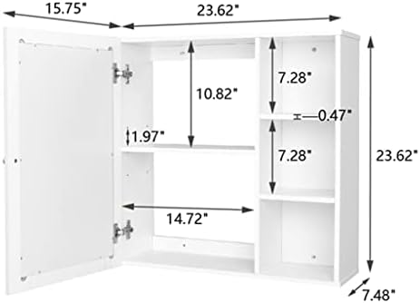 Шкаф за баня ZLXDP С една Огледално-рефлексен Като, Шкаф за съхранение с 3 Отделения, МДФ, Пръски Боя, Бял Стенен