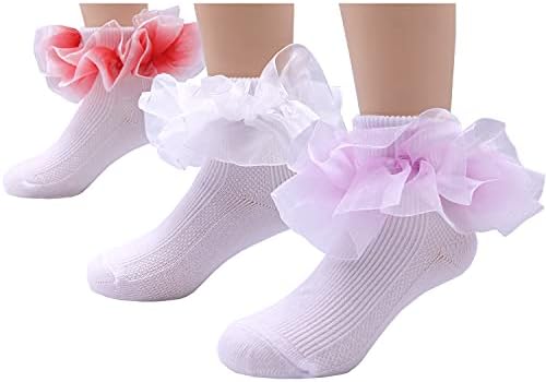 Xiyadun/ Двуслойни Големи Дантелени Чорапи с белезници за малки момичета, Памучни Чорапи до Глезена С Волани