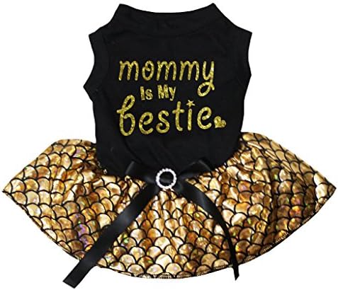 Рокля за кученце Petitebella Mommy is My Bestie (Черно-златната русалка, голям размер)