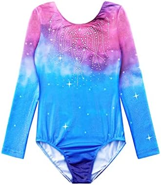 EQSJIU Гимнастически Трика за Момичета, Детски Танцов с Брилянтен Модел на Ириса на Галактиката, Aurora, Многоцветни Пеперуди