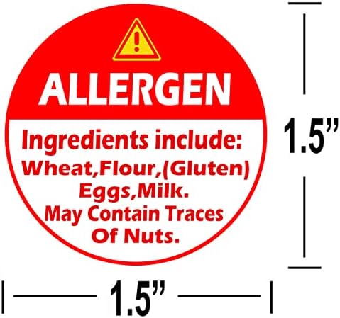 Червени Етикети с Предупреждение за Аллергене, 1,5 Инчов Етикети с Алергии за Торта, магазини за Хранителни стоки, Ресторанти,