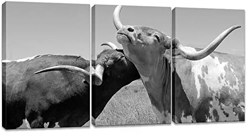 Artsbay Texas Longhorns Платно на Стенно Изкуство, Черно-бял, Едър Рогат Добитък Семейна Любов Картина Печат Живопис