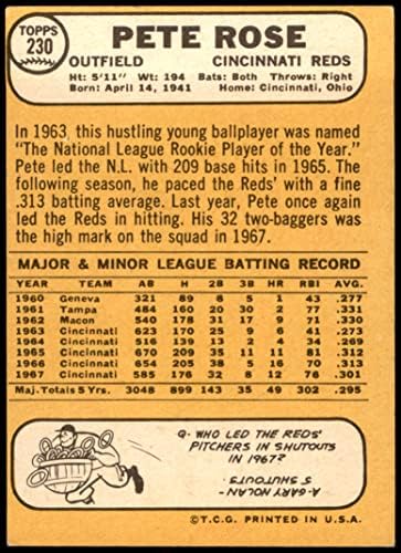 1968 Topps # 230 Пийт Роуз Синсинати Редс (Бейзболна картичка) VG Maya