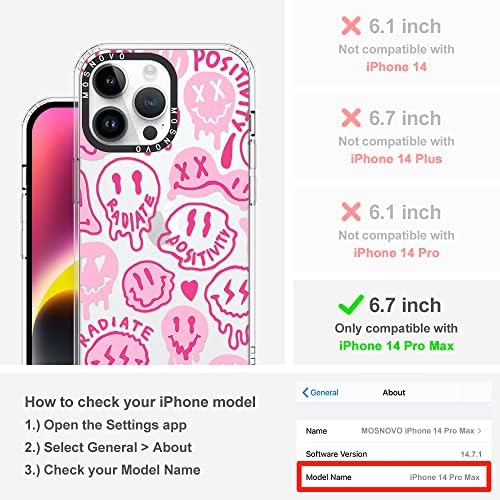 MOSNOVO е Съвместим с калъф iPhone 14 Pro Max, [Buffertech 6.6 ft Drop Impact] [Технология за защита от отслаивания] Прозрачен калъф-броня от TPU с розов улыбающимся лице, предназначен за iPhone 14