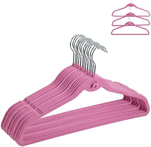 Кадифе Закачалки за дрехи ATZJOY, Нескользящие Кадифе Закачалки здрави и Трайни Тънки Закачалки за палта, костюми, Ризи, панталони и рокли (30 опаковки розов цвят)