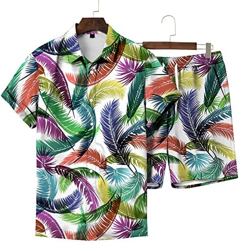 4ZHUZI/ Мъжки Забавен Плажен Комплект Тениски, Ежедневни Ризи с копчета, Блузи с къси ръкави и къси Панталони, Хавайска