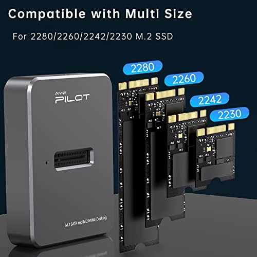 Докинг станция AMZPILOT M. 2 NVMe и SATA свързване към USB C, адаптер M. 2 SSD за четене на данни чрез USB A C за докинг станции M. 2 (M Key, B + M Key) NVMe и SATA NGFF SSD, Размер за 2280 2260 2242 2230 Корпуса - а