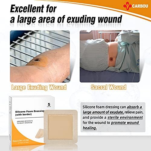 Превръзка от силиконова пяна Carbou 5шт 7 x 7 (17,5 cm x 17,5 см) - Превръзка от пяна, за да се грижи за раните