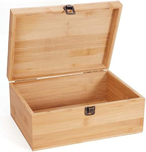 Woiworco Голяма Бамбук Дървена кутия за съхранение, 11x7,9x4,5 инча, Естествена Дървена Кутия за Бродерия, Декоративна