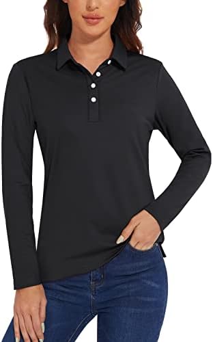 Дамска риза с къси ръкави TACVASEN, Тениска с дълъг ръкав UPF 50 +, бързо съхнещи Риза за голф 4 копчета, Стаи за упражнения