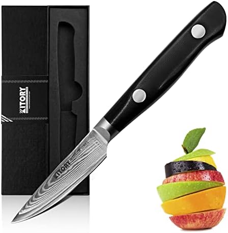 Кухненски Дамасский нож за почистване на зеленчуци -3-инчов Плодов нож-Изкован Плодов нож с 67 слоеве на дамаск VG10 от супер