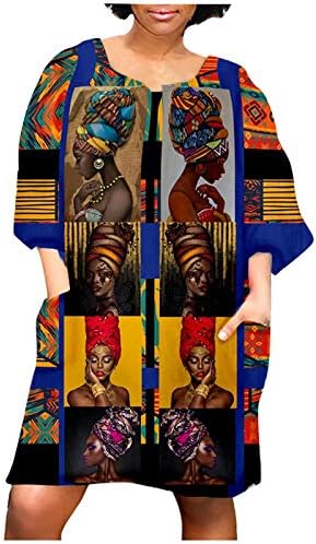 Жена Винтажное Мини рокля, Ежедневното Свободно Африкански къса Рокля с деколте и Джоб на Средния Ръкав, Вечер, Клуб Рокля