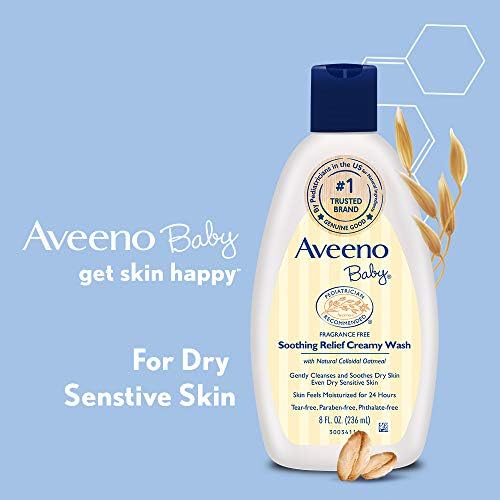 Aveeno Baby Успокояващ Крем за измиване на лицето с естествена овесени ядки за Суха, Чувствителна кожа, 8 течни унции