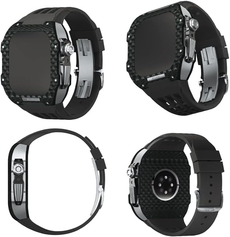 Калъф-каишка от въглеродни влакна MAALYA за Apple Watch серия Band 44/45 мм, комплект за промяна на гумена