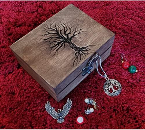 JB & C Premium Tree of Life Box Дървена Ковчег за украса на памет, Кутия за Украшения Дървена декоративна ковчег