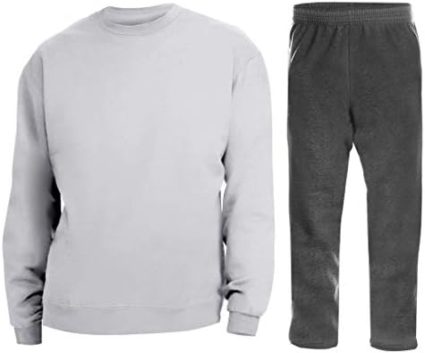 мъжка тениска с кръгло деколте от пепел и флисом цвят на дървени въглища и хедър, комплект спортни панталони за мъже