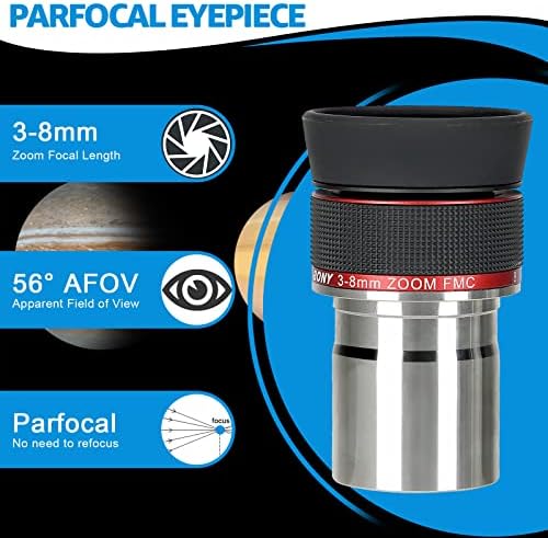 Окуляр с увеличение SVBONY SV215, окуляр с фокусно разстояние от 3 мм до 8 мм с размер 1,25 инча, аксесоар телескоп