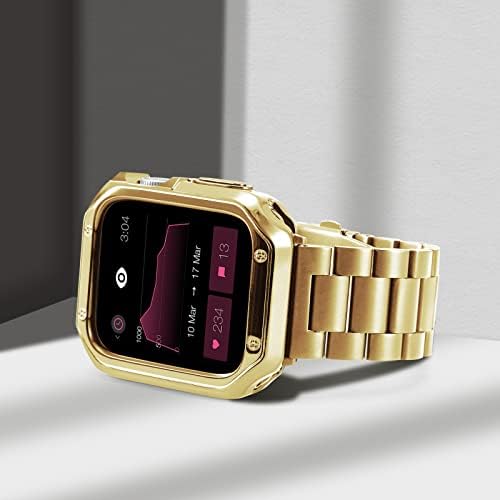 BINLUN Съвместим с Apple Watch Band 38 мм 40 мм 41 мм Златна Мат Метална каишка за часовник с Полиран корпус от TPU за iWatch