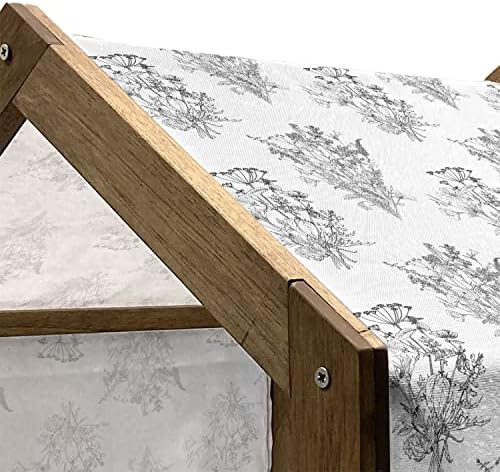 Дървена Къщичка за домашни любимци Ambesonne с цветен Модел, Ретро Монохромен Дизайн, Структура на Диви Растения