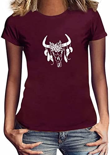 Тениска Wild Soul, Женска Тениска с кръгло деколте и къс ръкав, Блузи в стил Бохо, Риза с Краве Черепа, Ежедневни Риза