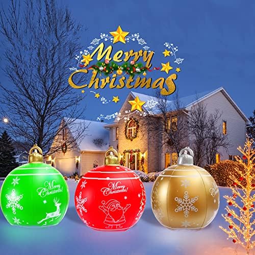 24-Инчов Големи Зелени Коледни Надуваеми Топки за външна украса, Коледна Осветление с променящите се светодиодни крушки