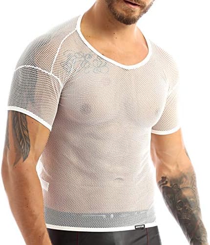Nikiikoo/ Мъжки Прозрачни Ризи в рибарска мрежа с къс ръкав За занимания във фитнеса, Спортни Тениски, Клубна