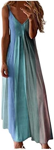 Женствена рокля на бретелях Летни ежедневни midi дълги рокли наклон цвят без ръкави с V-образно деколте на спагети презрамки Vestidos