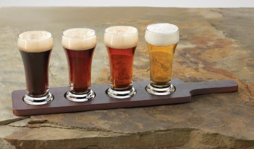 Комплект чаши за бира Libbey Занаятите Brews Полет с Дървена стойка, 4 Чаши