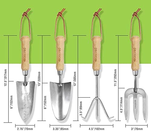 Комплект градински инструменти WORKPRO W005010WE от 4 теми – Сверхпрочная от неръждаема Стомана, включва 4 ръчни