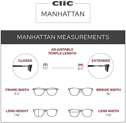 Магнитни очила за четене Clic, Компютърни Ридеры, Сменяеми лещи, Регулируеми лък тел, Манхатън, (S-M, Черен, Увеличаване на