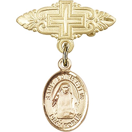 детски икона от жълто злато 14 карата с чар Свети Едит Стайн и Игла за икона с Кръст 1 X 3/4 инча