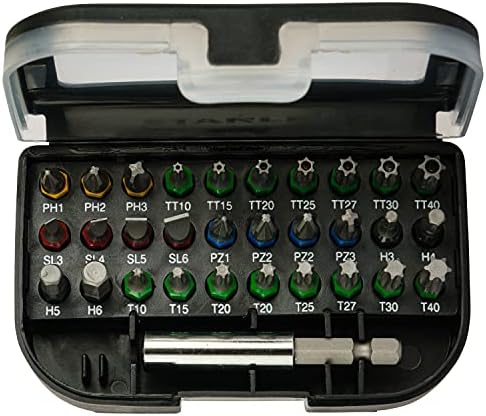 Компактна кутия за Stanley STA60490-XJ с 30 винтове 25 мм, с цвят кодиране и 1 държач за битове Черно