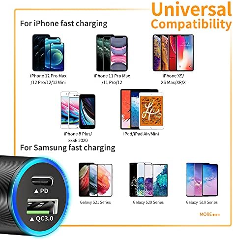 Адаптер за запалката на Looptimo Fast USB C, зарядно за кола с мощност 25 W PD паритет на покупателната способност и QC3.0 съвместим с Apple iPhone Pro 13/12/Pro/Max/Mini/11/XR/XS/Max Samsung Galaxy S21 / S21 Ultra /