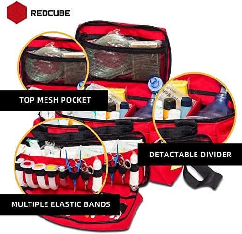 Чанта за спешна помощ Redcube - Чанта за първа помощ Празни - Чанта за спешно реагиране при травми, Професионален комплект с няколко отделения за първа медицинска помощ