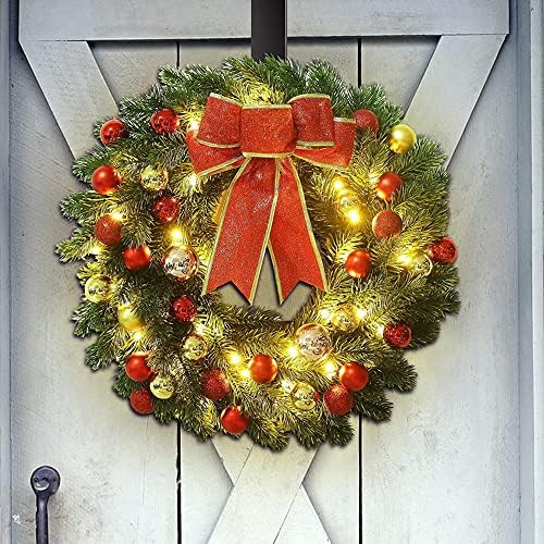 Коледна Украса за входната врата Fangfhu, Коледен Венец, Изкуствен Коледен Венец (5050 см, Червен Лък)