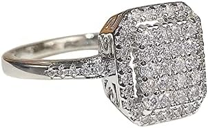 Пръстени от смола Размер на 8 Луксозна Квадратна Циркониевое Пръстен с Пълна диамантен пръстен, Сватба Бижу За Годеж, Подарък (Сребро, 10)