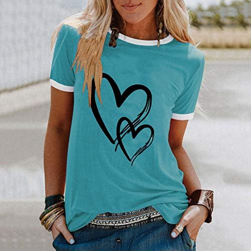 Дамски ежедневни блузи Neartime, модна тениска с къс ръкав във формата на сърце с модел, свободна блуза с кръгло деколте