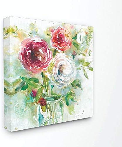 Stupell Industries Акварели цветя в стъклен буркан, Червено-Зелено Платно, Стенно изкуство, 30 x 30, Многоцветен
