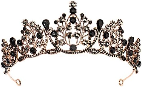 Диадеми кралица барок и короната с Гребен и за жени, златната превръзка на главата с Кристали, черни кристали, Перука принцеси