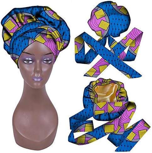 Африканска шапчица за жени, шапка за коса със сатенена подплата, двуслойни тюрбани, забрадка, опаковки за сън, шапчица