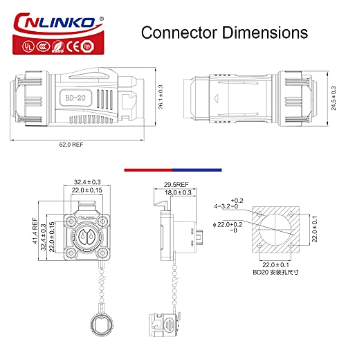 Промишлен водоустойчив конектор CNLINKO BD-20 IP67, Кръгъл конектор, Вграден конектор, Въздушния конектор, Бърза връзка от страна на устройство, конектор в пластмасова кут