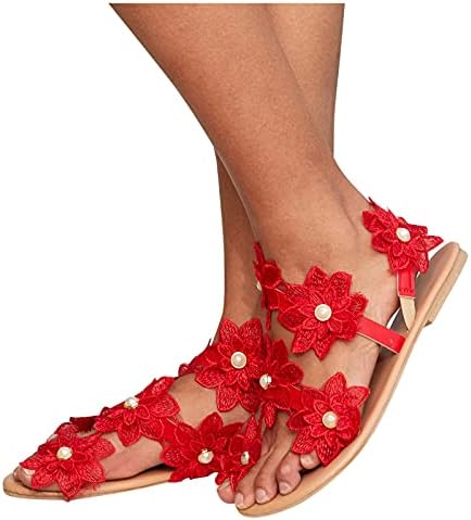 Дамски Сандали на платформа USYFAKGH, Дамски Летни Обувки без обков С Флорални принтом, Плажни Дишащи Сандали на равна подметка С отворени пръсти