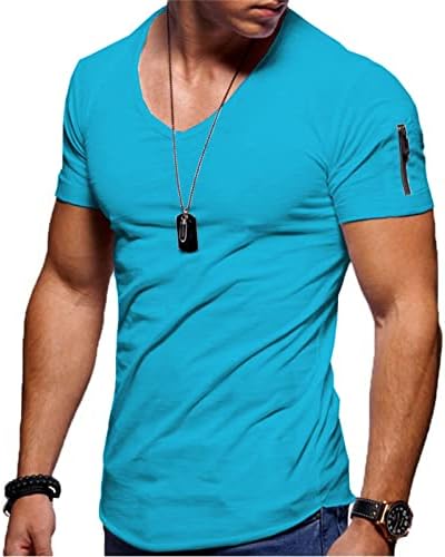 Мъжки Ризи с къс ръкав за мускулите, Модни Еластична Однотонная тениска с V-образно деколте За тренировки, Облегающая