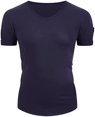 Мъжки Ризи с къс ръкав за мускулите, Модни Еластична Однотонная тениска с V-образно деколте За тренировки, Облегающая