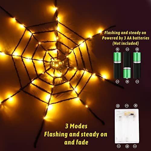 FOIMAS Хелоуин Spider Светлини, 4,92 метра Оранжев цвят Осветяват Космати Паяжина Coweb с 48 Светлини за Стена на Вътрешния Двор, Вътрешно-Външна Украса за Хелоуин